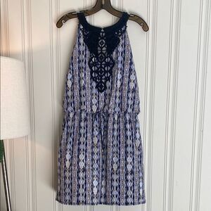 White House Black Market Navy and White Sleeveless Mini Dress